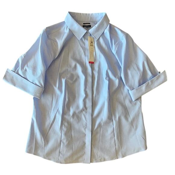 Talbots Short Sleeve Dress Shirt 100% Cotton Blue Button Down, Womens Sz 16, NEW - Picture 5 of 11